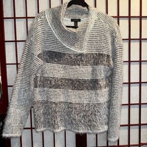 Tribal Textured Gray and White Cowl Neck Sweater